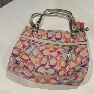 Coach Signature Shoulder Bag with Silver Handles